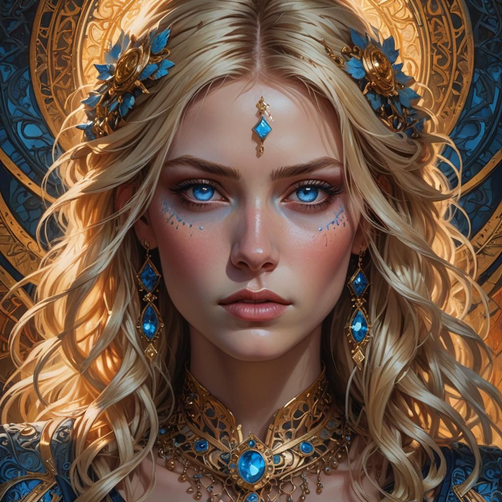 Hyper-Realistic Portrait of a Blonde Woman with Blue Eyes