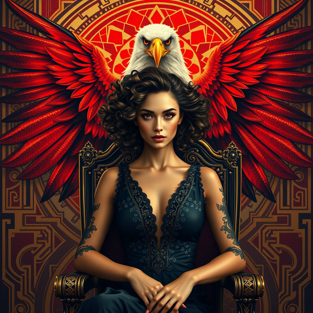 Woman with Eagle in Art Deco Style