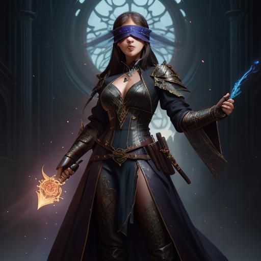 Blindfolded Fantasy Mage in Dynamic Lighting