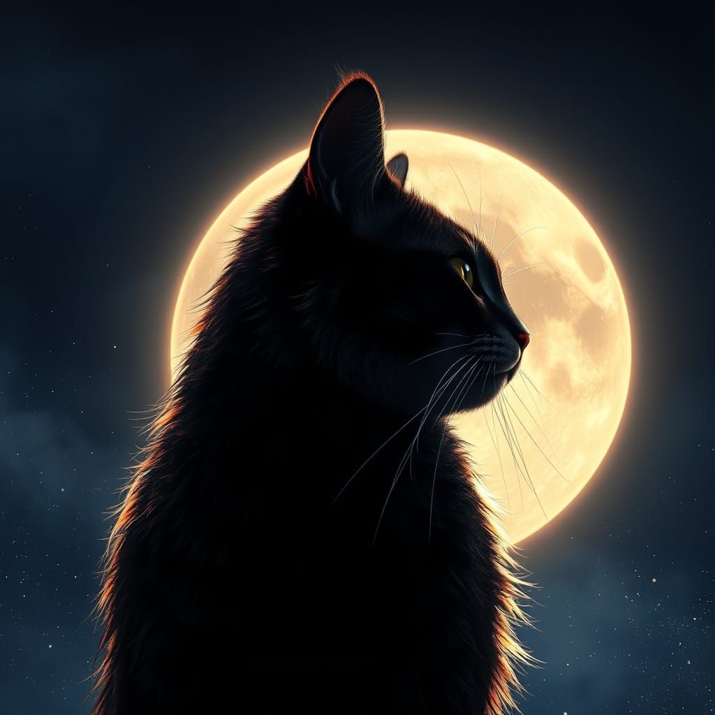 Regal Cat Silhouette Against Luminous Moon