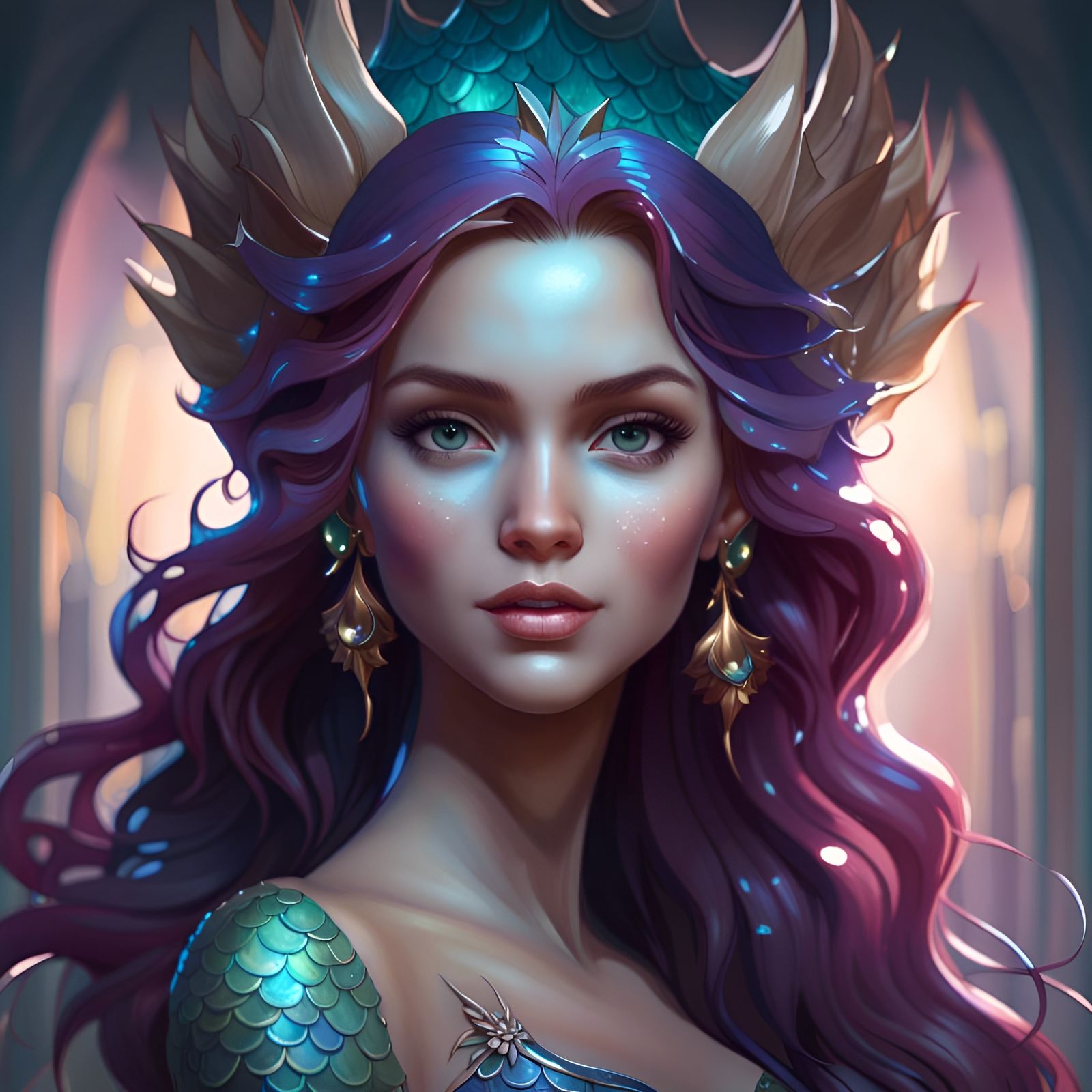 Mermaid Princess Portrait in Hyperdetailed Splash Art