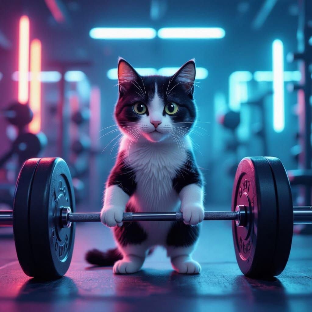 Cat Lifting Weights in Gym