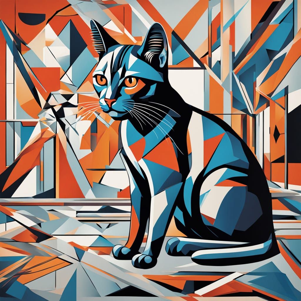 Geometric Cubist Cat in Art Deco Room