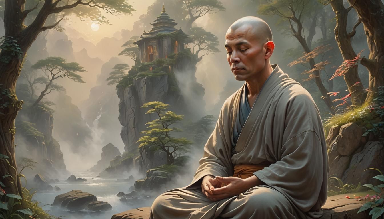 Meditating Monk in Ethereal Fantasy Style
