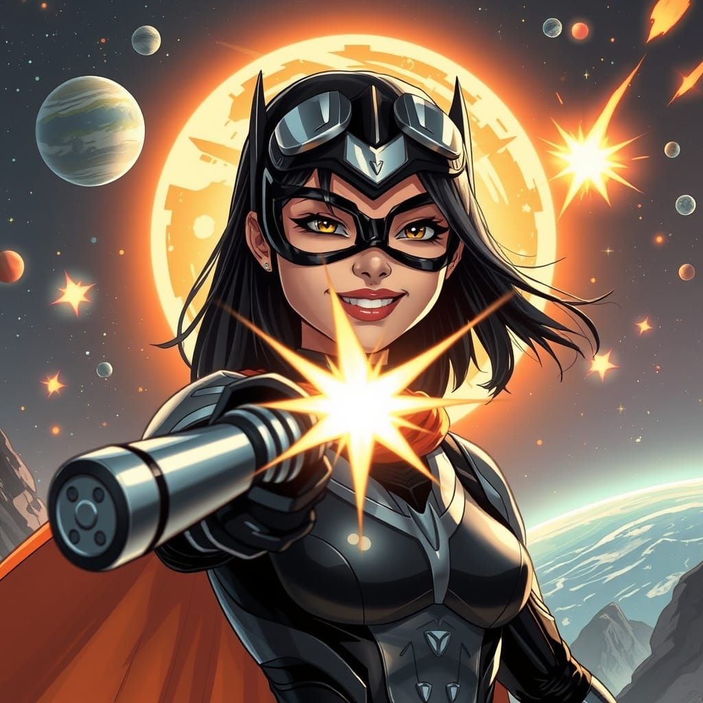 Superhero Girl Shoots Stars with Star Gun