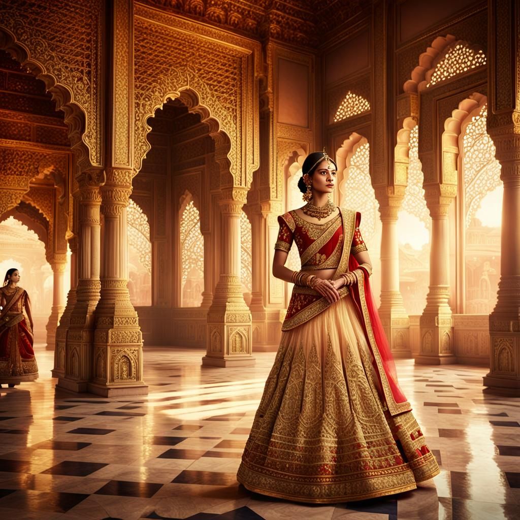 Indian Princess in Palace with Tiny Soldiers