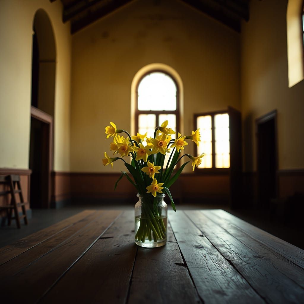 Vibrant Daffodils in a Rustic Room