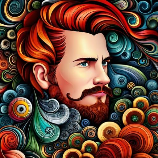 Red Panda Mustache Man: Hyperdetailed Fantasy Portrait