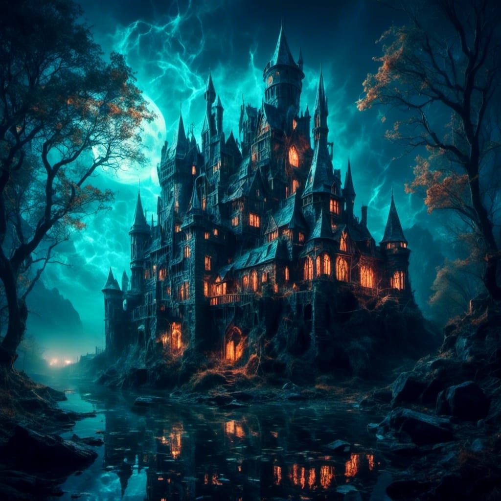 Ethereal Glass Castle at Night