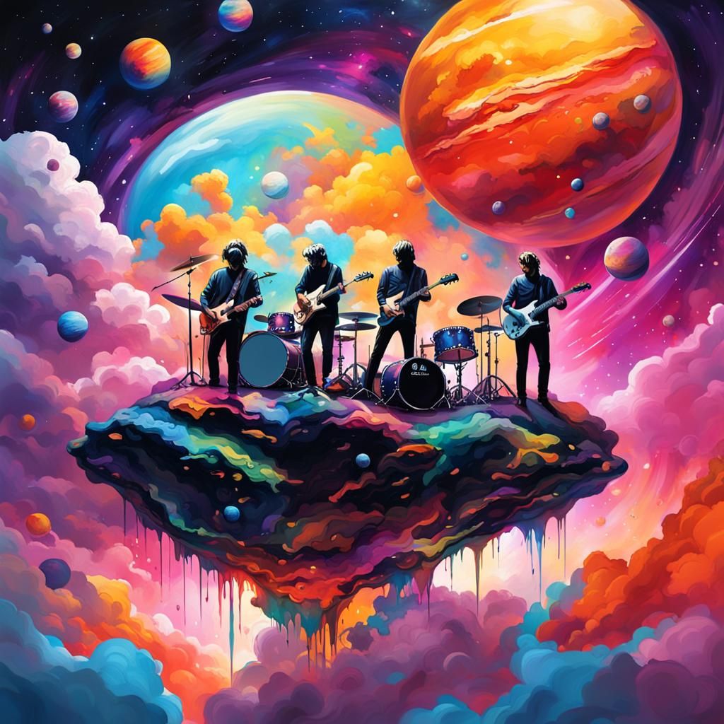 Rock Band on Cloud in Space, Graffiti Art