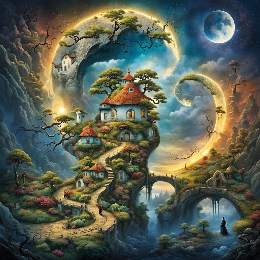 Surreal Four Seasons Yin-Yang Stargate, Detailed Digital Art