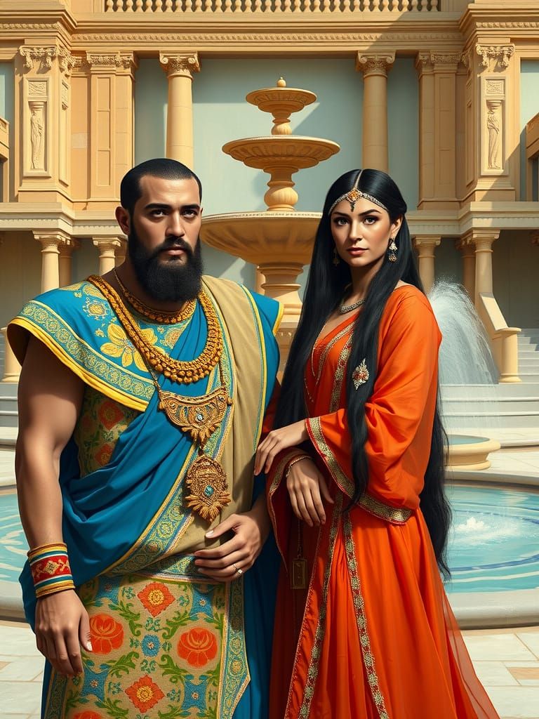 Ancient Royalty in Opulent Mesopotamian Splendor