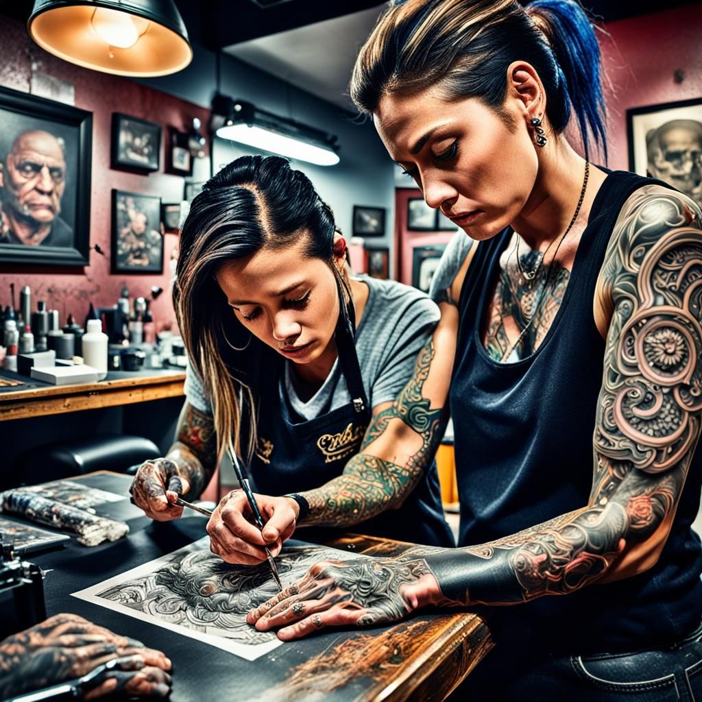 Hyperrealistic Tattoo Artist at Work Photo