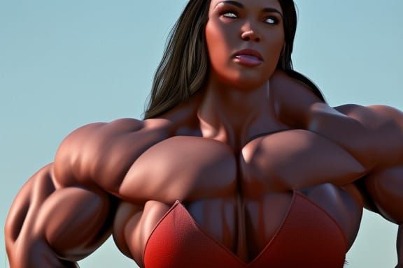 Muscular Woman Doing Pushups in Hyperrealism