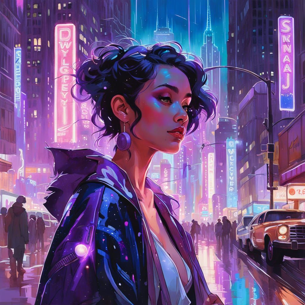 Celestial Cityscape at Night in Digital Painting Style