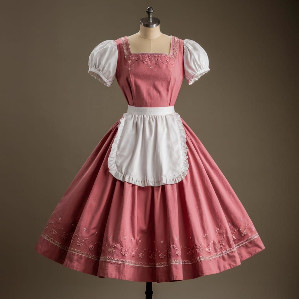 Elegant Puce Pink Peasant Dress with Apron