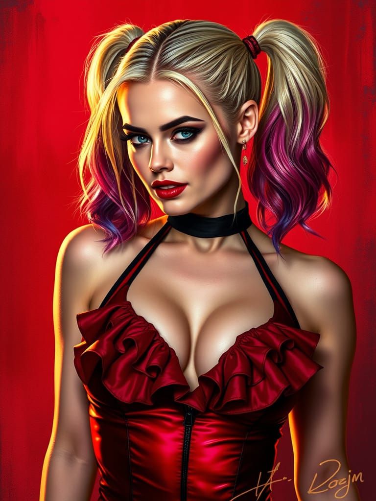 Margot Robbie as Harley Quinn in Intense Red Dress
