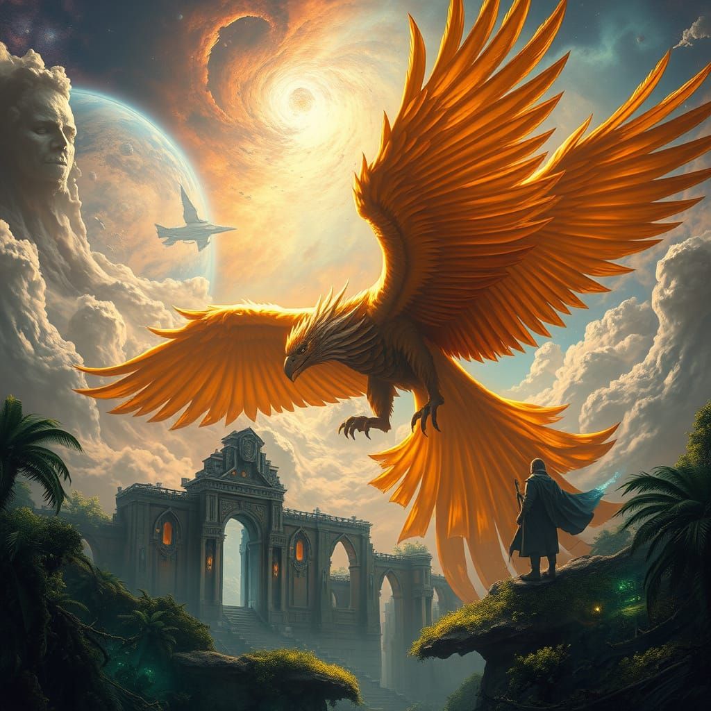 Colossal Griffin Soars Through Alien Nebula Skies