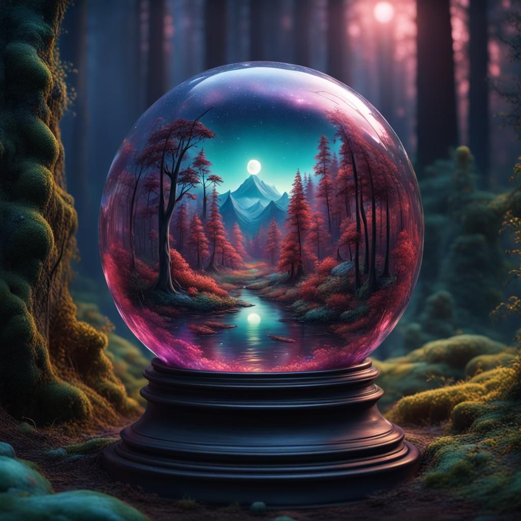 Enchanted Forest Panorama Reflected in Crystal Ball