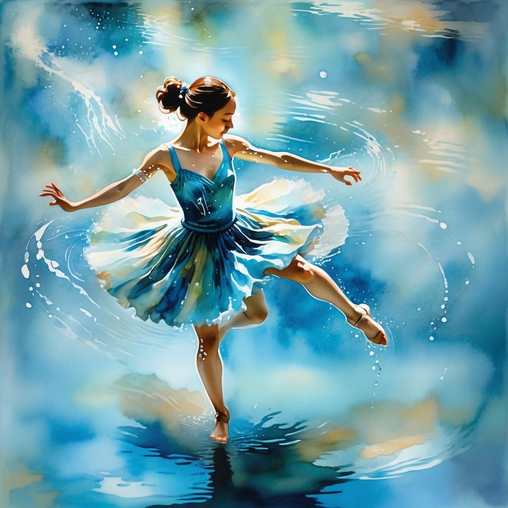Female Dancer in Pool: Impressionist Watercolor Style