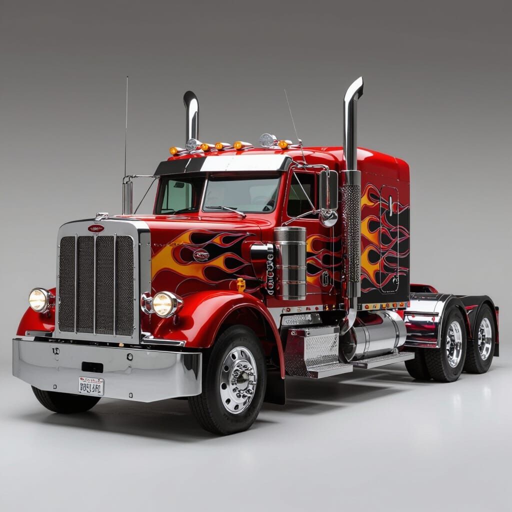 Custom Peterbilt Truck with Flames in Kustom Kulture Style