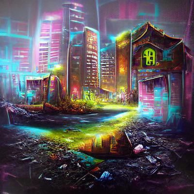 Abandoned City: Holographic Neon Poster Art