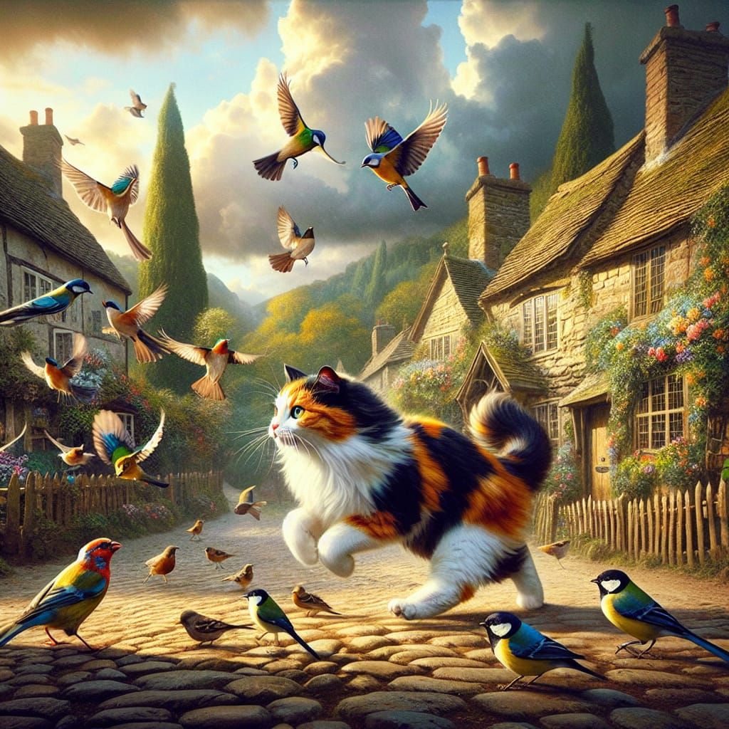 Calico Kitten's Chase: A Digital Matte Painting