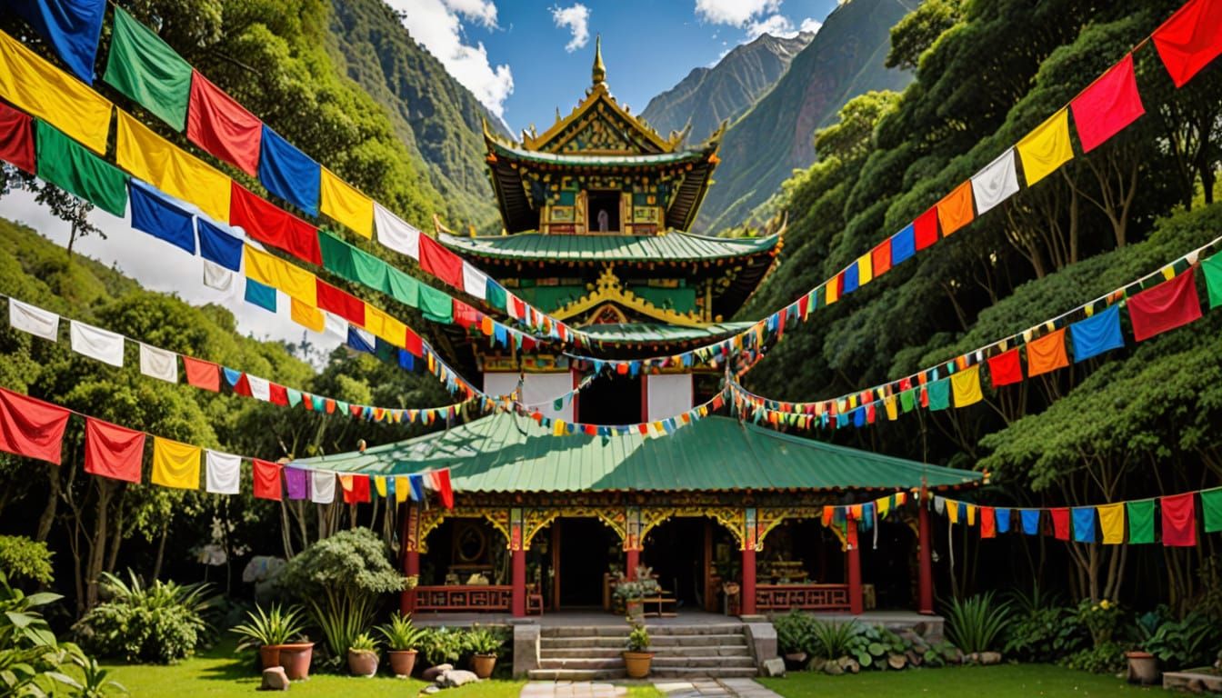 Buddhist Commune Oasis in Vibrant Colors