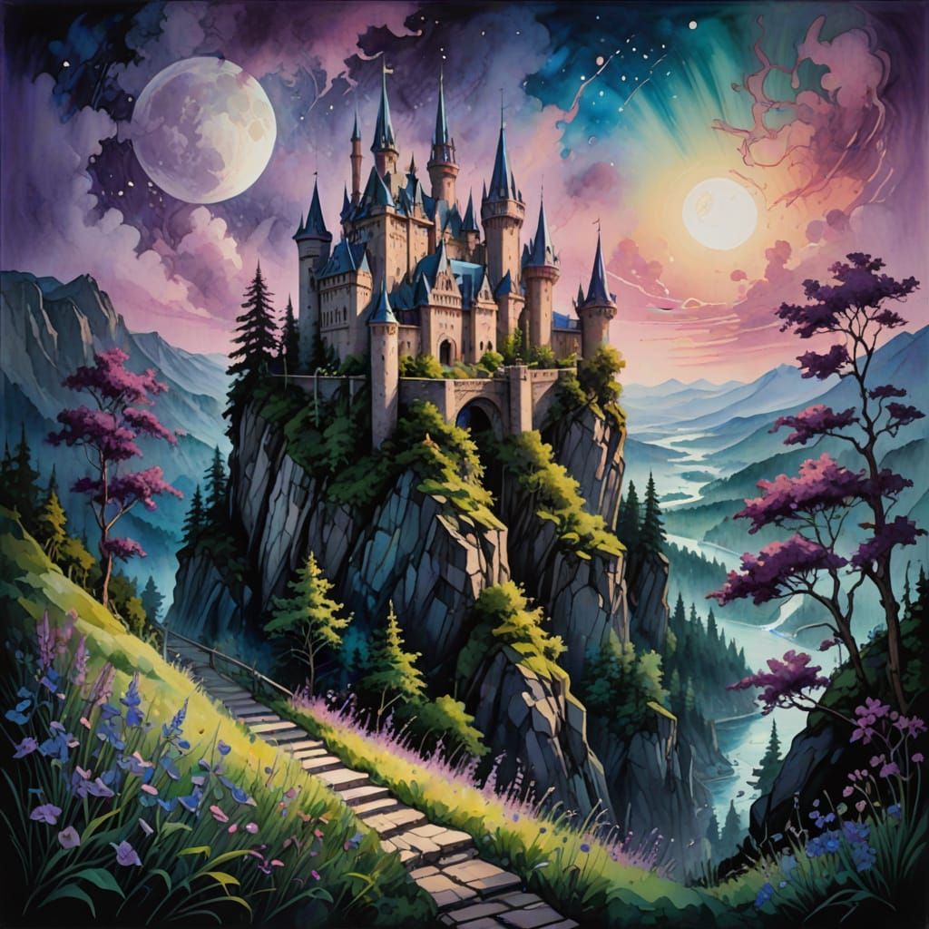 Majestic Enchanted Castle Amidst Whispers of Forgotten Legen...