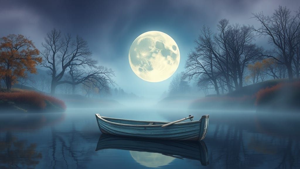 Moonlit Autumn Scene in Whimsical Style