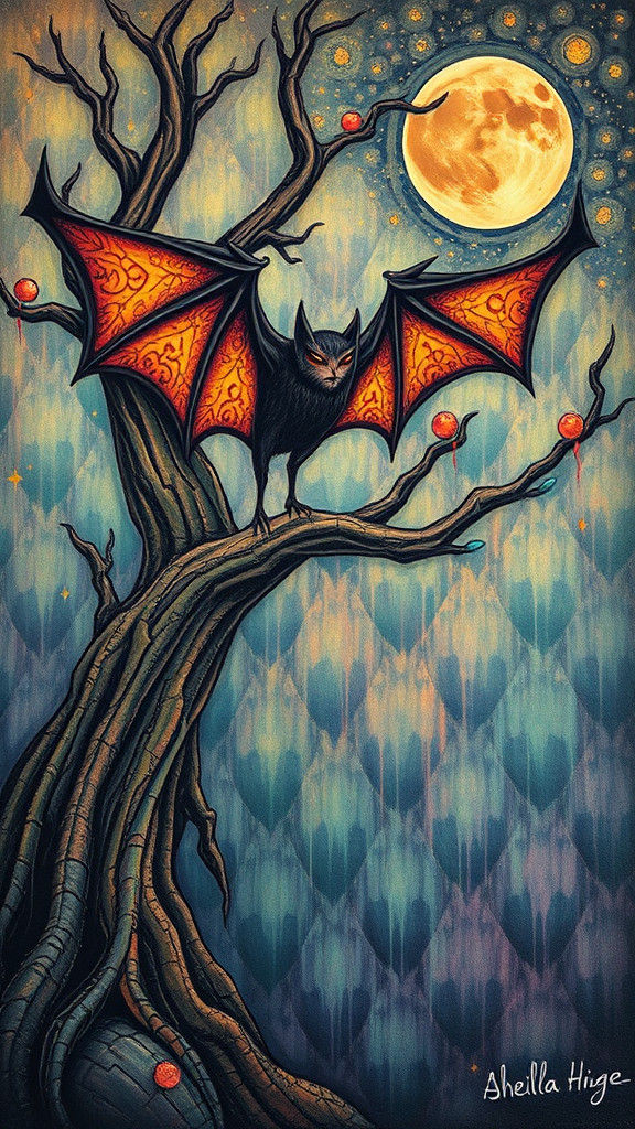 Psychedelic Pastel Bat Fairy in Acrylic Pour Style
