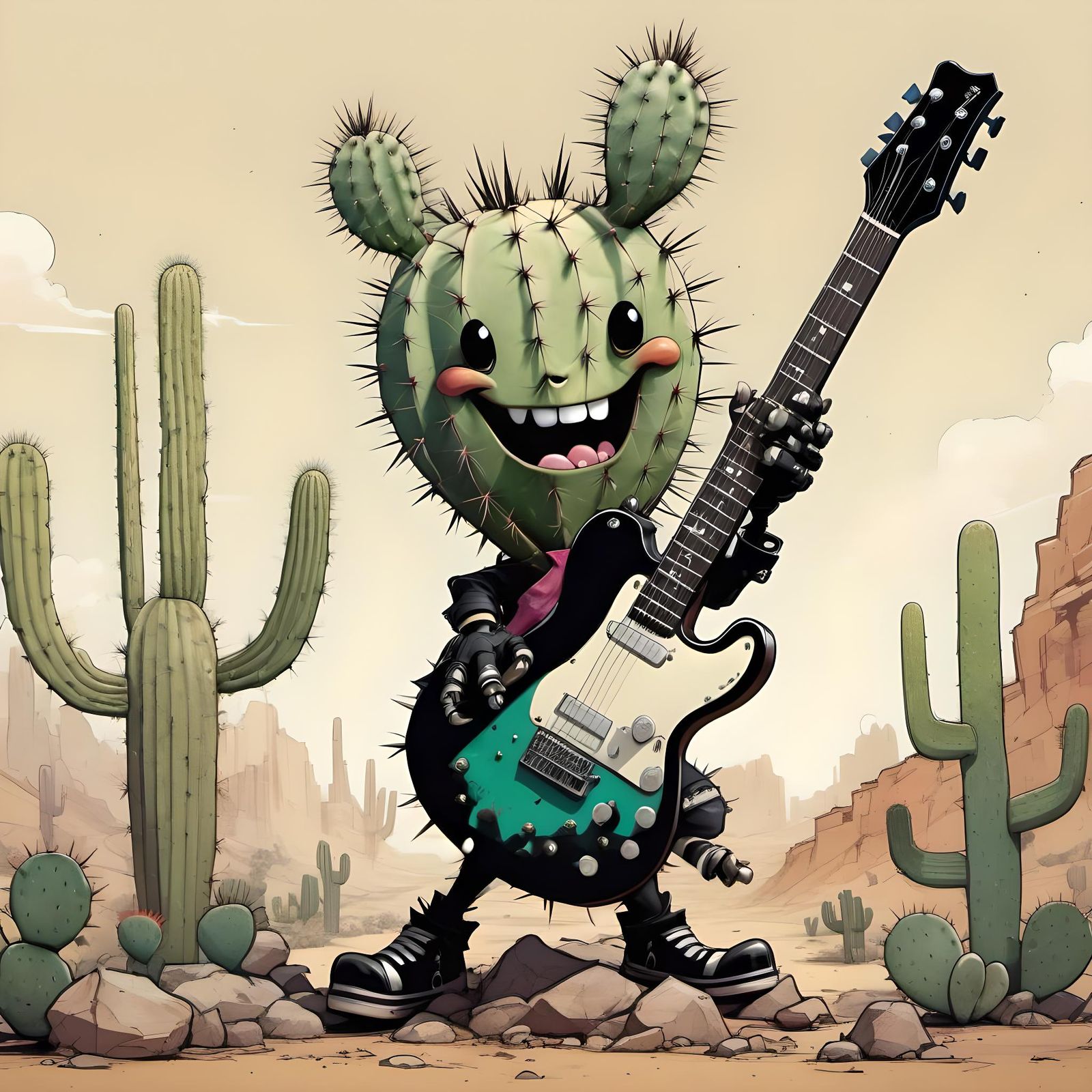 Punk Rock Cactus with Guitar