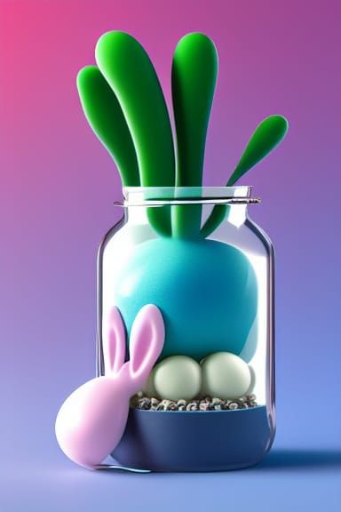 Cute Kawaii Blue Bunny Mushroom Plush Toy in Jar