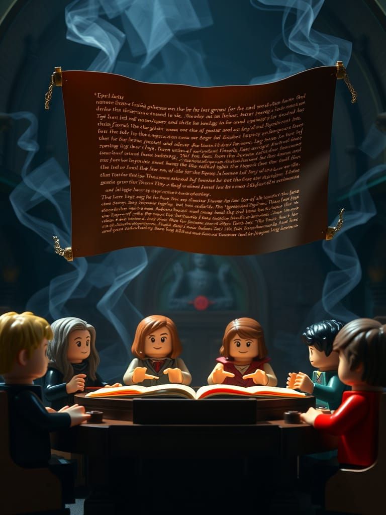 Mystical Scroll Unfolds Above Gryffindor Table in a Whimsica...