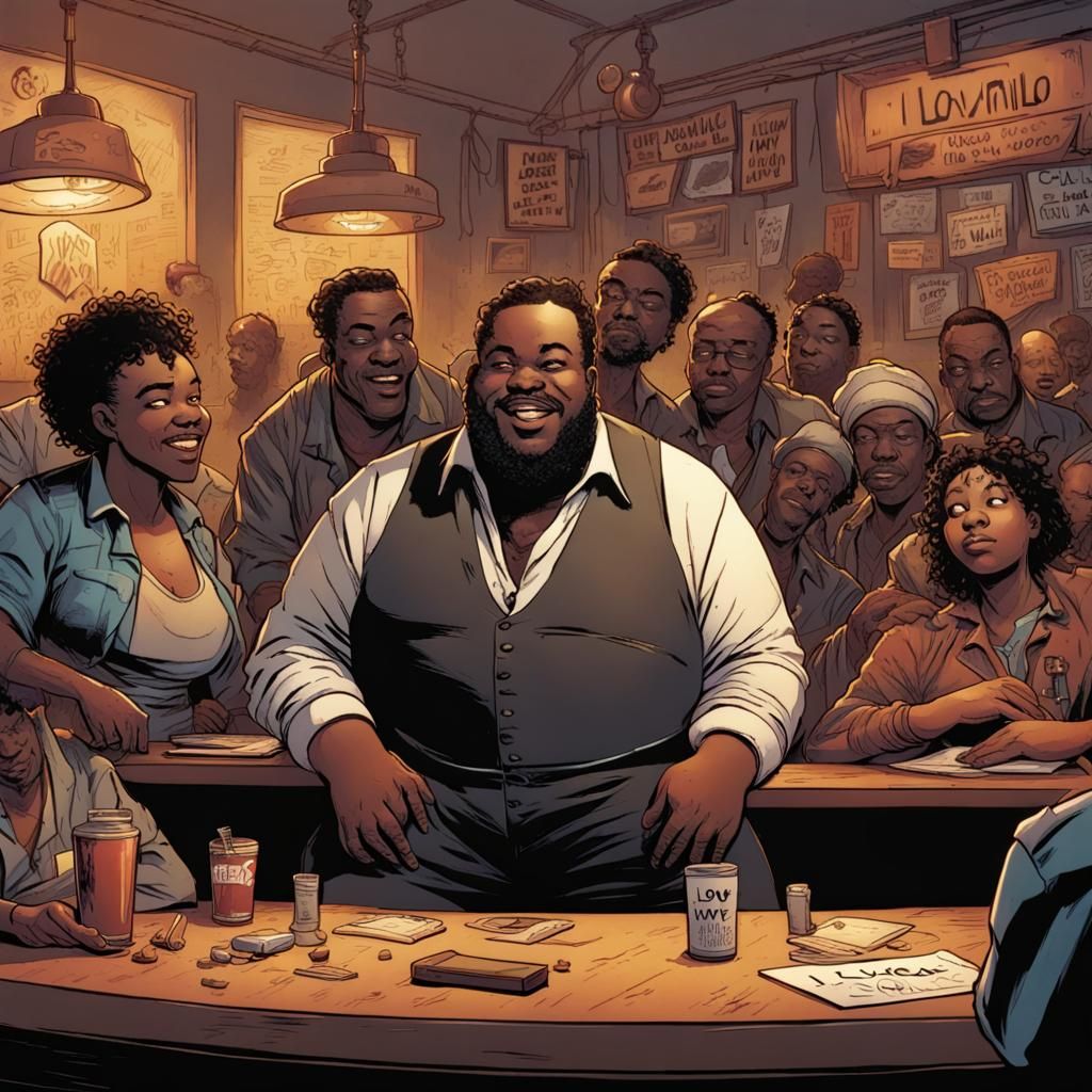 Black Musicians and a Fan in Comic Book Art Style