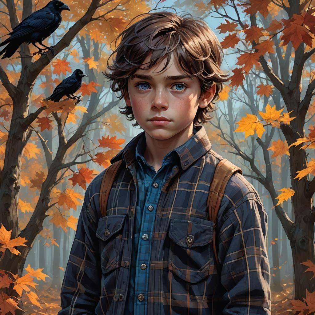 Boy with Raven: Hyperdetailed Digital Art Portrait