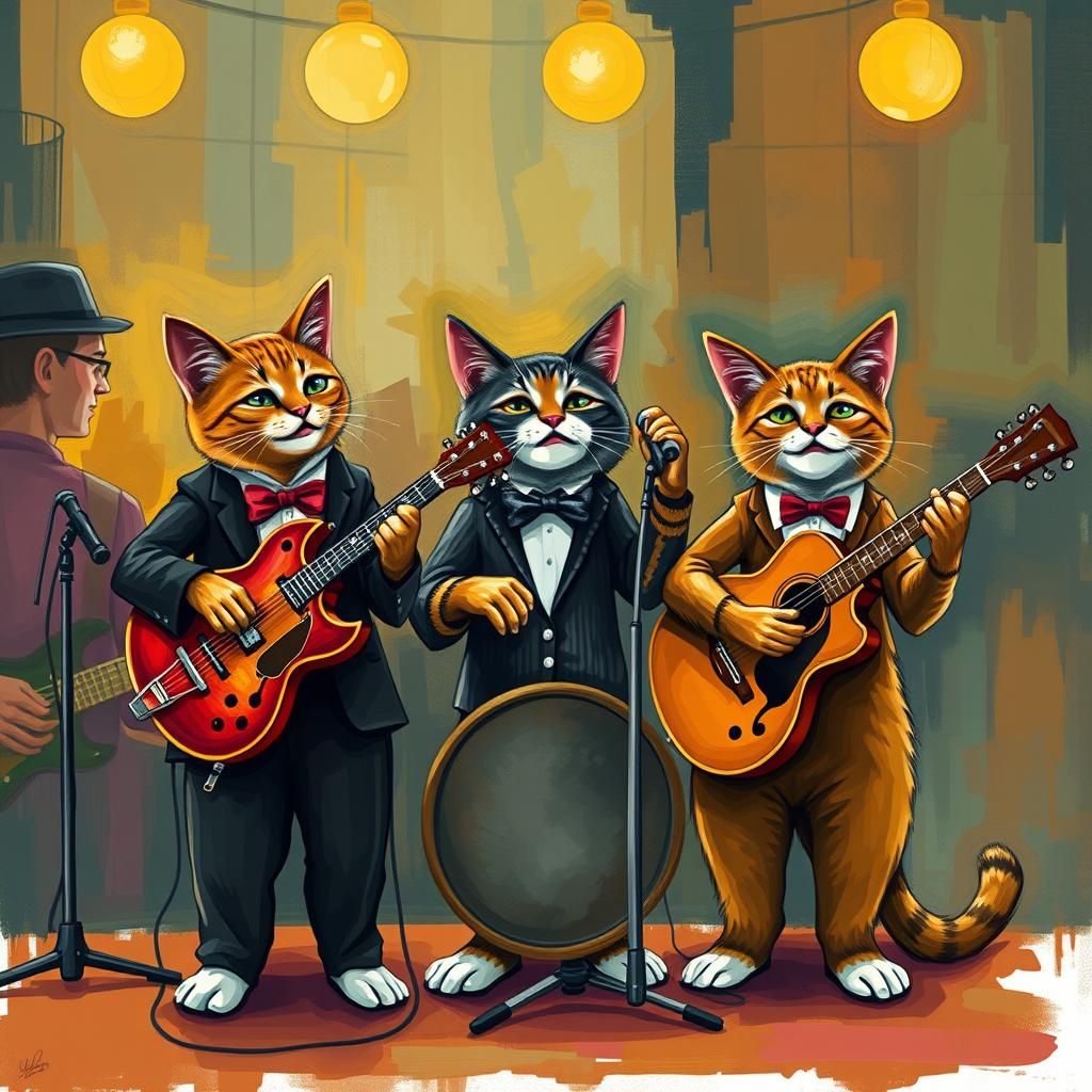 Cats Playing Jazz in New Orleans, Abstract Art