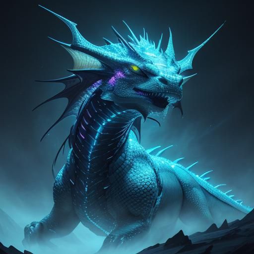 Luminescent Crystalline Dragon Portrait in Neon Colors