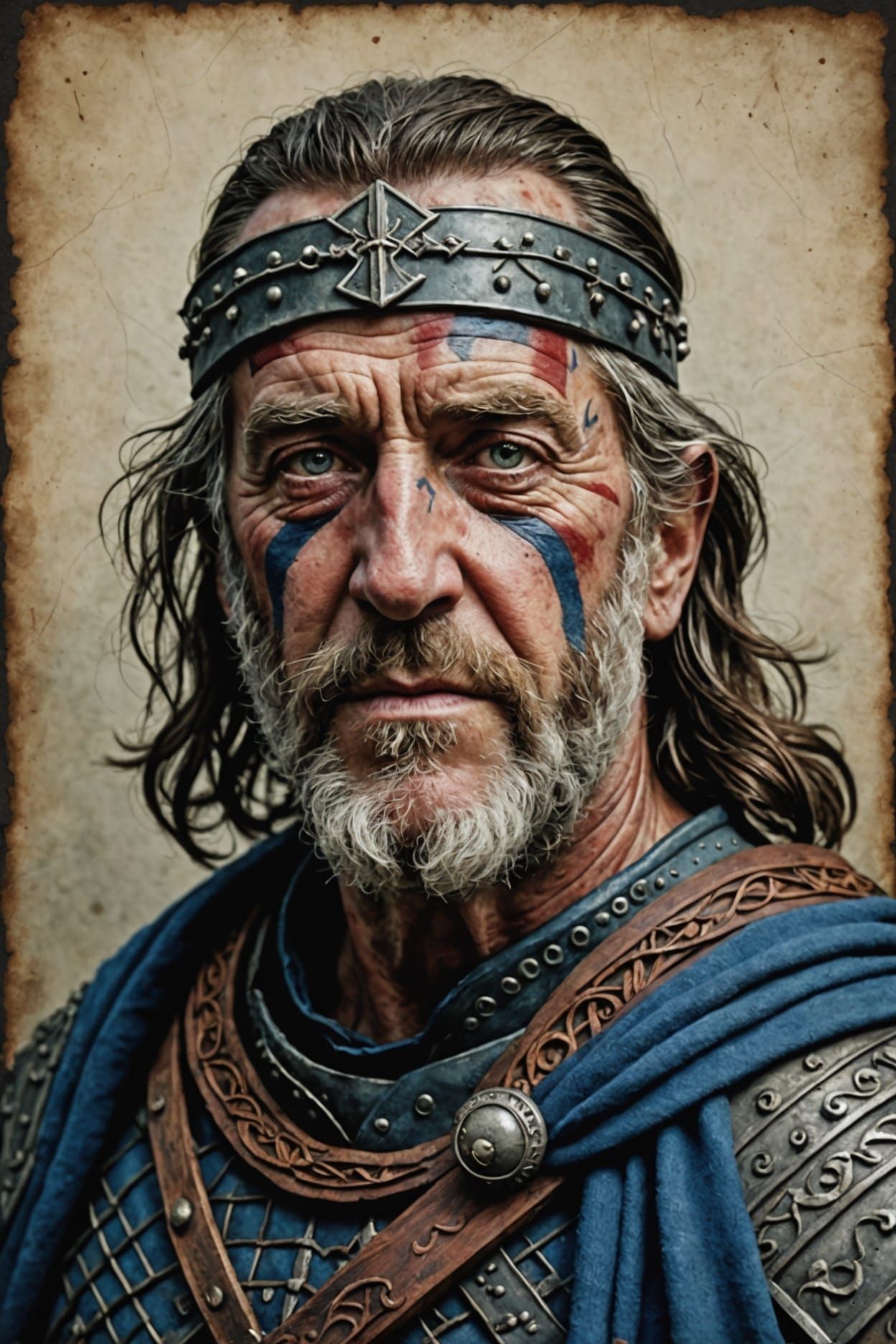 Old Scarred Warrior William Wallace in Dye-Transfer Style