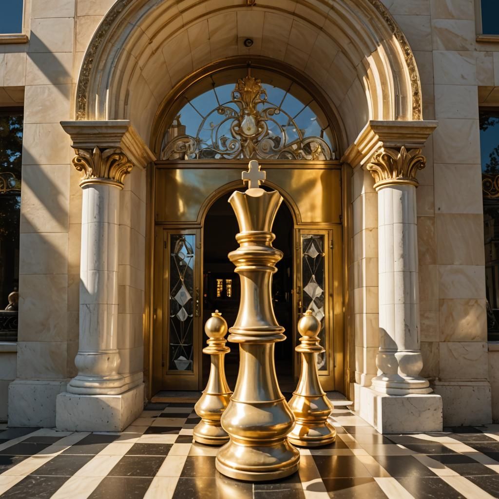 Majestic Art Deco Chess Pawn Building Entrance