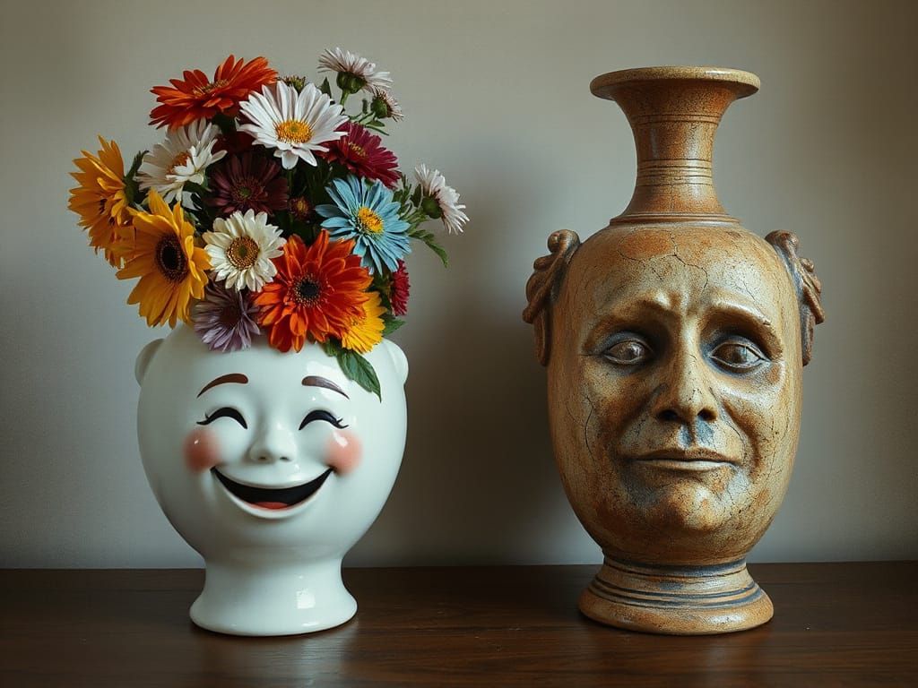 Joyful and Melancholic Vases in Painterly Style