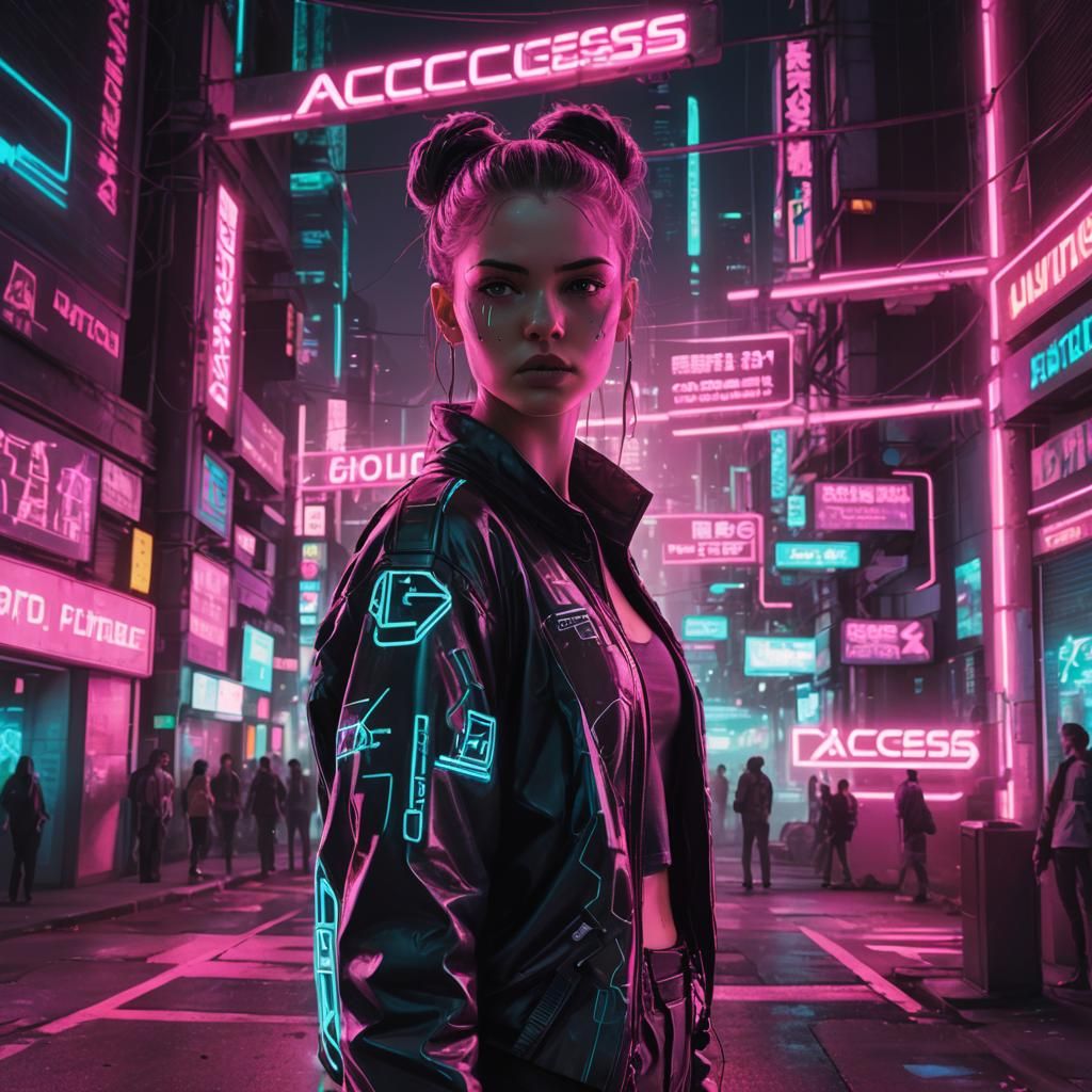 Frustrated Figure in Cyberpunk Cityscape Digital Art