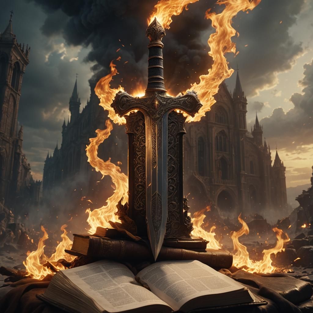 Flaming Sword and Holy Bible: Digital Matte Painting