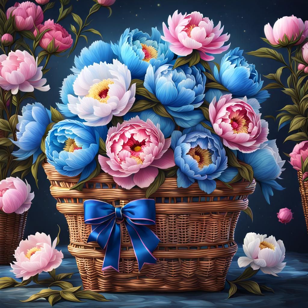 Blue and White Peonies: Detailed Matte Painting