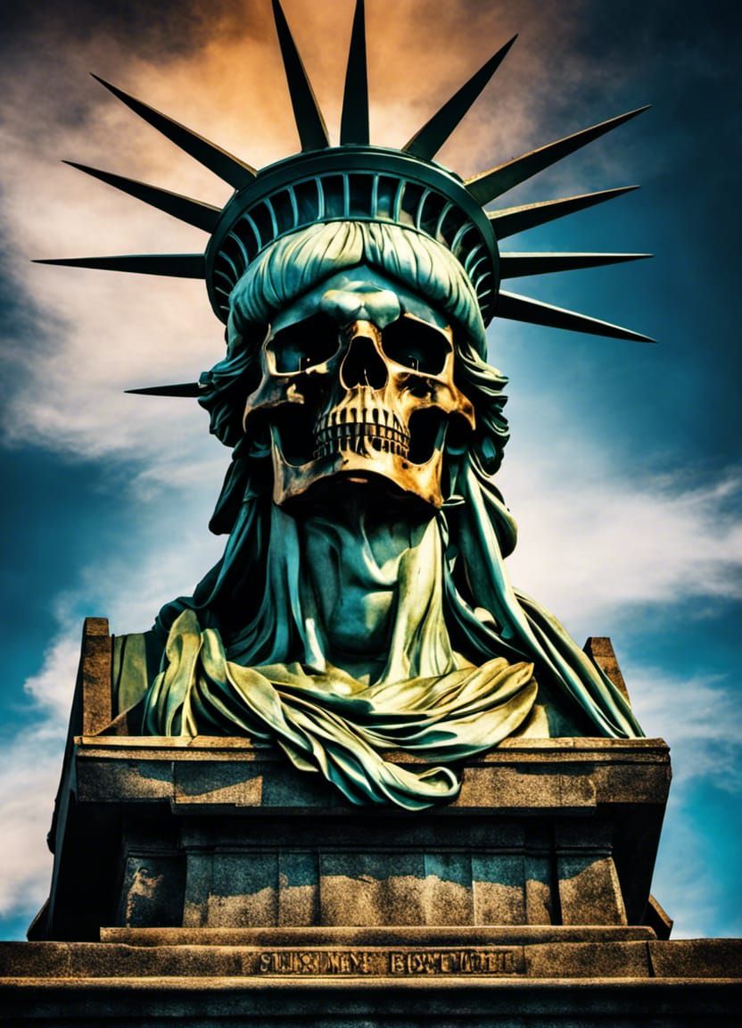 The Statue of Liberty with a Skull Head