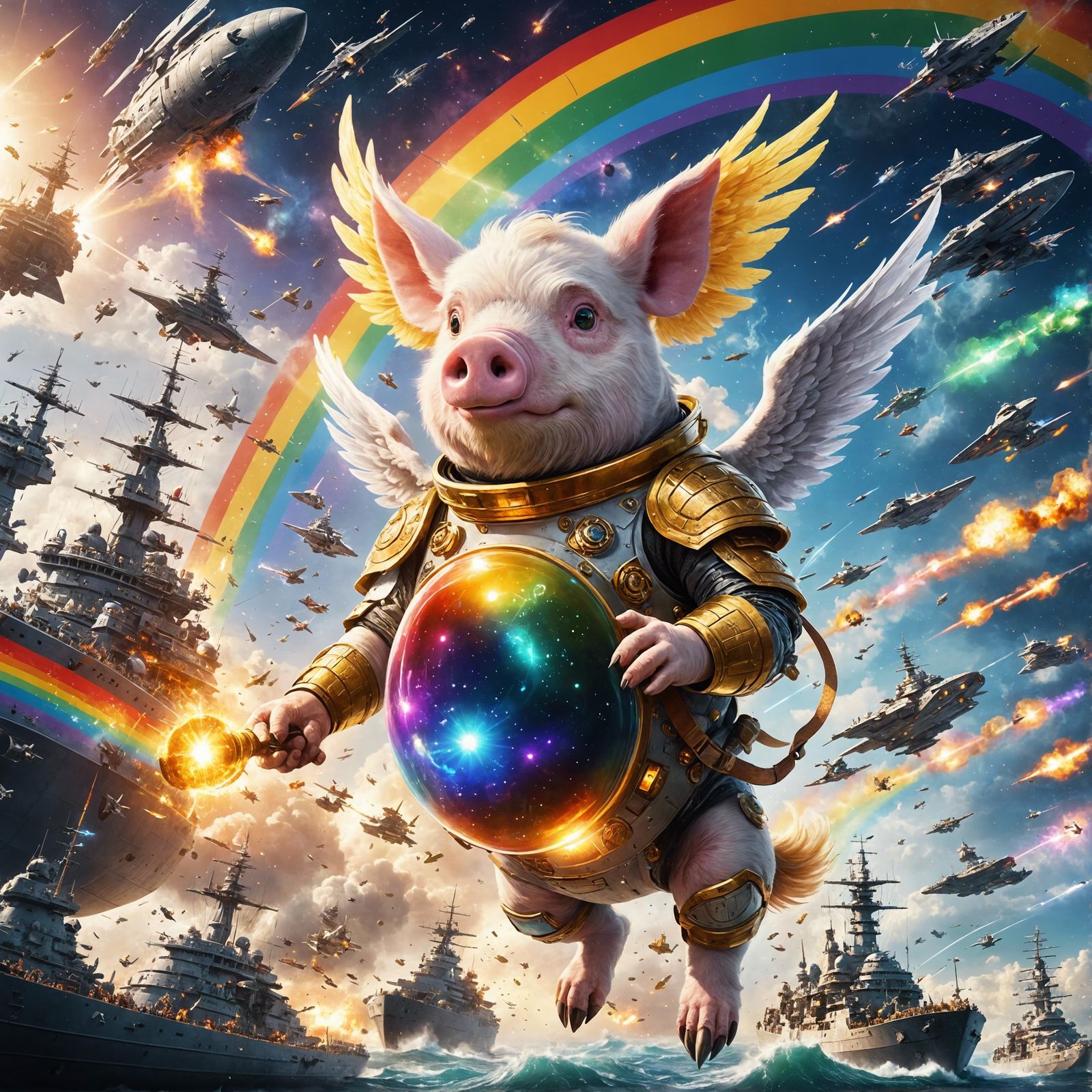 Winged Pig Warrior in Epic Space Battle