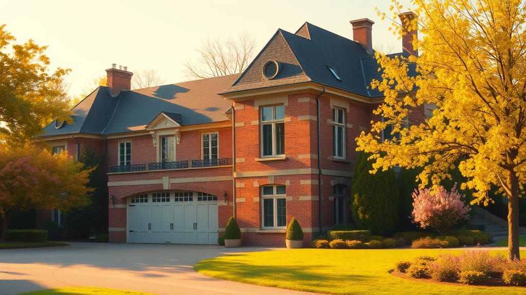 Golden Afternoon Chateau with Spring Trees