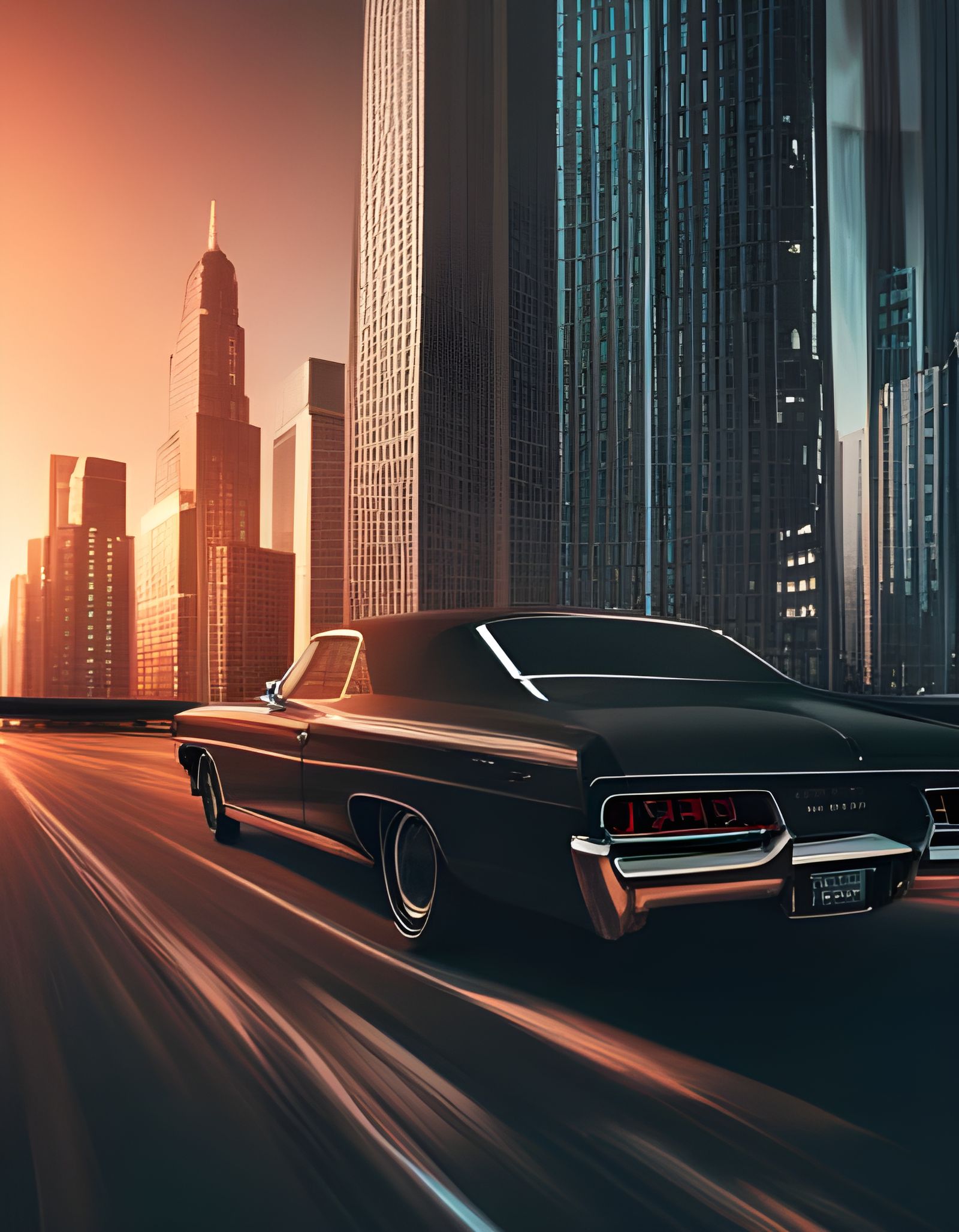 1967 Impala in Cyberpunk City, Vintage Style