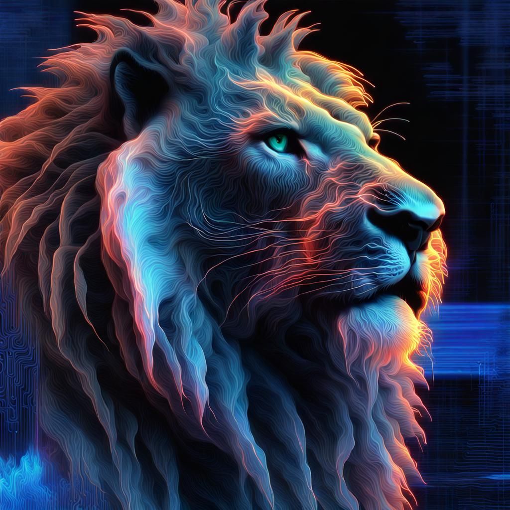 Fractal Lion in Glitch Art Style