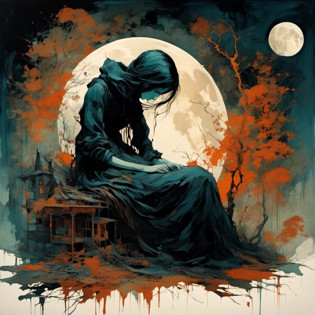 Macabre Night: Little Girl and Mysterious Figure